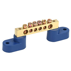 Шина «N» нулевая 6х9мм на двух угловых синих изоляторах 6 групп REXANT 11-2325