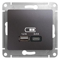 Розетка USB Glossa тип A+C 5В/2.4А 2х5В/1.2А механизм графит SE GSL001339 1340098