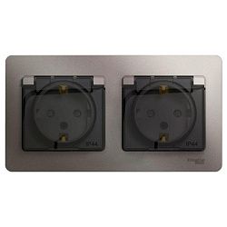 Розетка 2-м СП 2мод. Glossa 16А IP44 с заземл. защ. шторки в сборе платина SE GSL001247 485852