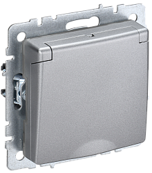 BRITE Розетка 1-местная с заземлением с защитными шторками и крышкой 16А IP20 РСбш10-3-БрА алюминий IEK BR-R16-16-K47