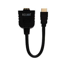 Переходник штекер HDMI - 2 гнезда HDMI с проводом, черный REXANT 17-6832