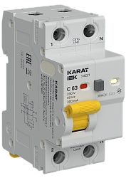 KARAT Устройство защиты от дугового пробоя с выключателем автоматическим дифференциального тока 1P+N C 63А 300мА тип A IEK KA-DP12-1-063-C-300-A