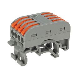Клемма СМК 222-424D проходная 4-полюсная, с креплением на DIN-рейку (0,08-4 мм²) серая (50 шт./уп.) REXANT 07-5237