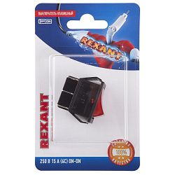 Переключатель клавишный 250V 15А (6с) ON-ON красный с подсветкой (RWB-506, SC-767) REXANT (в упак. 1шт.) 06-0305-B