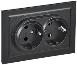 BRITE Розетка 2-местная с заземлением без защитных шторок 16А в сборе РС12-3-БрЧ черный IEK BR-R21-16-K02-F