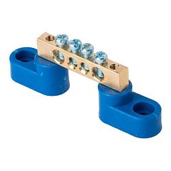 Шина "0" N (6x9мм) 4 отв. латунь 2 синих угловых изолятора EKF sn0-2-63-04