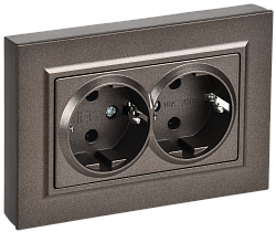 BRITE Розетка 2-местная с заземлением без защитных шторок плоская 16А в сборе РСПл12-3-БрТБ темная бронза IEK BR-R27-16-K45-F
