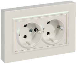 BRITE Розетка 2-местная с заземлением с защитными шторками плоская 16А в сборе РСшПл12-3-БрЖ жемчуг IEK BR-R28-16-K36-F