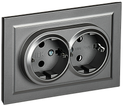 BRITE Розетка 2-местная с заземлением без защитных шторок 16А в сборе РС12-3-БрС сталь IEK BR-R21-16-K46-F