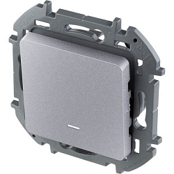 INSPIRIA Выключатель 1-клавишный с подсветкой/индикацией схема 1L 10АХ безвинтовые зажимы алюминий 673612