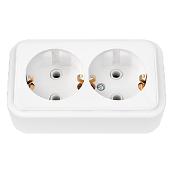 Розетка двухместная с заземляющим контактом открытой установки РА16-250 328BY