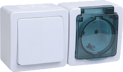 Блок горизонтальный для открытой установки БГб-22-31-ГПБд (Выключатель 1-клавишный + розетка 1-местная с заземляющим контактом) IP54 ГЕРМЕС PLUS (белы EBGMP20-K03-31-54-EC