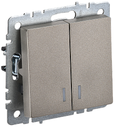 BRITE Выключатель 2-клавишный с индикацией 10А ВС10-2-1-БрШ шампань IEK BR-V20-1-10-K37