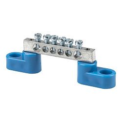 Шина "0" N (6x9мм) 6 отв. цинк 2 синих угловых изолятора EKF sn1-63-06-2
