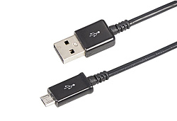 Кабель USB-A – micro USB, 1А, 1м, черный, длинный штекер, REXANT 18-4268-20