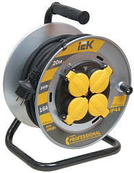 Катушка УК20 4 места IP44 с заземлением с термозащитой КГ 3х1,5мм2 на металлическом барабане "Professional" 20м IEK WKP16-16-04-20-44