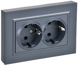 BRITE Розетка 2-местная с заземлением без защитных шторок плоская 16А в сборе РСПл12-3-БрМ маренго IEK BR-R27-16-K35-F