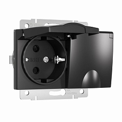 Розетка двойная влагозащ. с зазем. с защит. крышками и шторками (черный матовый) Werkel W1172208
