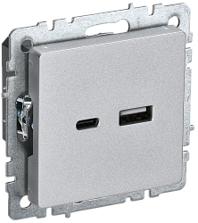 BRITE Розетка USB A+C 18Вт РЮ11-1-БрА алюминий IEK BR-U22-018-K47