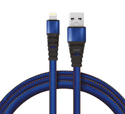 Кабель USB-A – Lightning для Apple, 2,4A, 1м, в синей нейлоновой оплетке, плоский REXANT 18-7053