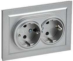 BRITE Розетка 2-местная с заземлением с защитными шторками 16А в сборе РСш12-3-БрА алюминий IEK BR-R24-16-K47-F