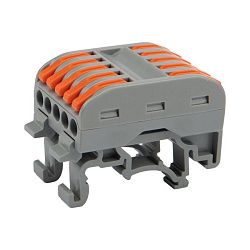 Клемма СМК 222-425D проходная 5-полюсная, с креплением на DIN-рейку (0,08-4 мм²) серая (20 шт./уп.) REXANT 07-5236