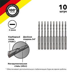 Бур по бетону 6x110x50мм SDS PLUS (10 шт) KRANZ KR-91-0006-4