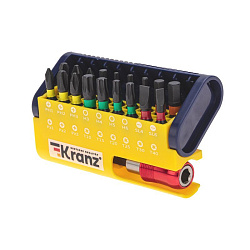 Набор бит с магнитным держателем, пластиковый кейс,  19 шт KRANZ KR-92-0465