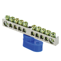 Шина "0" N (6x9мм) 10 отв. цинк синий угловой изолятор EKF sn1-63-10-1
