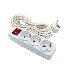 Удлинитель УБкн-03 бытовой с кнопкой ПВС 3*0,75 (10А) 3гн. 7м. белый DEKRON DEK0904-1307