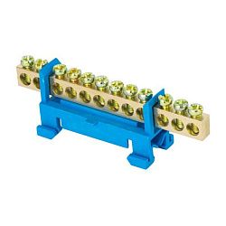 Шина "0" N (6x9мм) 12 отв. латунь синий изолятор тип "Стойка" на DIN-рейку EKF sn0-63-12-sb