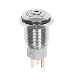 Кнопка антивандальная Ø16 12В(LED) Б/Фикс (5с) OFF-(ON)/ON-(OFF) плоская подсв/синяя POWER (A-16-F5) 36-3241