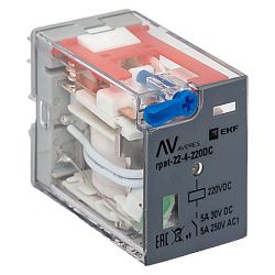 Реле промежуточное с кнопкой и мех. Индикацией RPAt 22/4 5A 220В DC EKF rpat-22-4-220DC