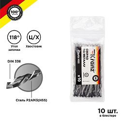 Сверло по металлу 4,2х75х43мм (HSS), DIN 338, 10 шт. в упаковке KRANZ KR-91-0616