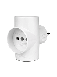 Разветвитель электрический 3 розетки без заземления, 16А, АБС, белый DEKRON DEK0907-0013