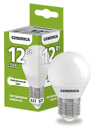 Лампа светодиодная G45 шар 12Вт 230В 4000К E27 GENERICA LL-G45-12-230-40-E27-G