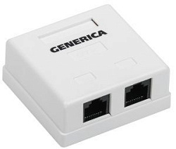 Розетка информационная настенная RJ45 кат.5E UTP 2 порта GENERICA CS2-1C5EU-22-G