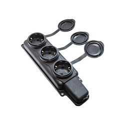 Розетка 3-местная каучуковая РП 16-334, 16А, IP44 с заземлением, брызгозащищенная, черная DEKRON DEK0903-0011