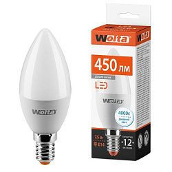Лампа светодиодная "Свеча-C37" 7.5Вт 450лм 4000К Е14 (50шт/уп) WOLTA 25SC7.5E14