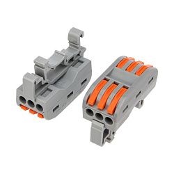 Клемма СМК 222-423D проходная 3-полюсная, с креплением на DIN-рейку (0,08-4 мм²) серая (50 шт./уп.) REXANT 07-5238