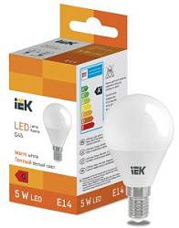 Лампа светодиодная "Шар G45" 5 Вт 400lm 3000K E14 IEK (ЭФ) LL-I-G45-5-230-30-E14