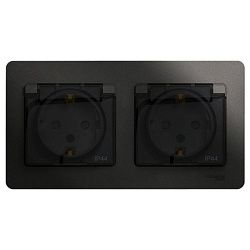 Розетка 2-м СП 2мод. Glossa 16А IP44 с заземл. защ. шторки в сборе антрацит SE GSL000747 485847