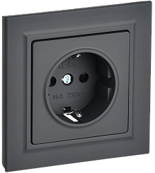 BRITE Розетка 1-местная с заземлением с защитными шторками 16А в сборе РСР14-1-0-БрГ графит IEK BR-R14-16-K53-F