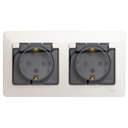 Розетка 2-м СП 2мод. Glossa 16А IP44 с заземл. защ. шторки в сборе перламутр. SE GSL000647 485846