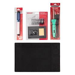 Набор К20 для пайки продвинутый (паяльник с подсветкой, подставка, экстрактор, коврик) REXANT 09-3760