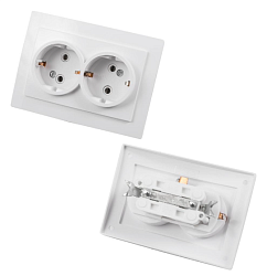 Розетка 2-местная RS16-238-Б скрытой установки Белая 16А, IP20 с заземляющим контактом RS16-238-Б