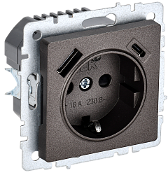 BRITE Розетка 1-местная с заземлением с защитными шторками 16А с USB A+C 18Вт РЮш11-1-БрТБ темная бронза IEK BR-R14-16-U22-018-K45