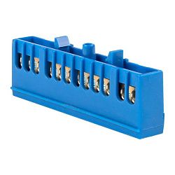 Шина "0" N (6x9мм) 12 отв. латунь синий изолир. корп. на DIN-рейку EKF sn0-63-12-ib