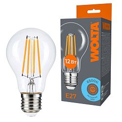 Светодиодная лампа WOLTA Filament, AC 220-240В, 50/60 Гц, прозрачное стекло,  "Груша",  A60, E27, 12 Вт, 1100 лм, 6500 К, 1/10/100 WF-A60-12W6KE27