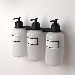 Держатель дозатора для жидкого мыла и шампуней на 3 флакона настенный, черный REXANT 38-0701